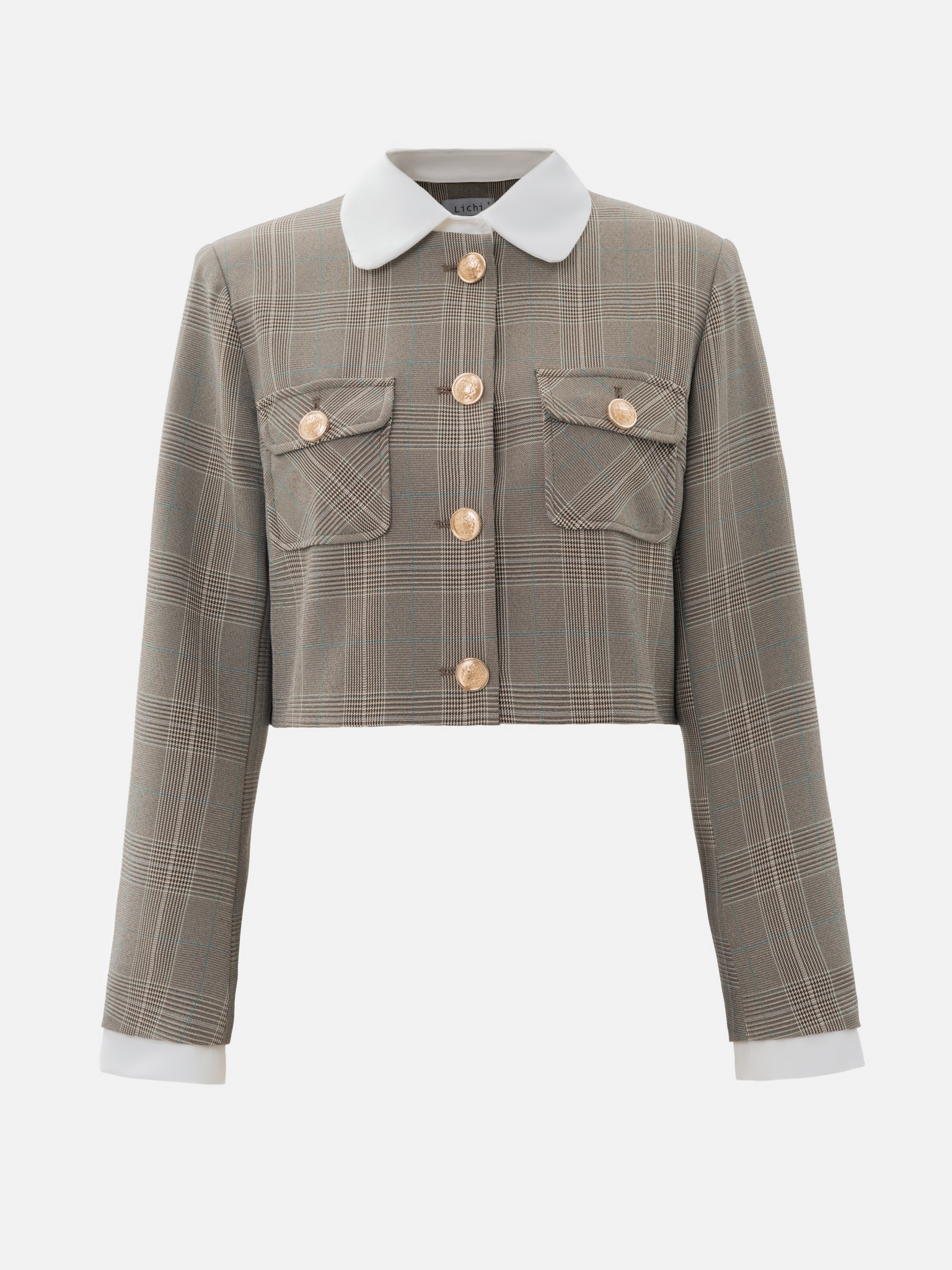 Single-breasted checked jacket with large buttons