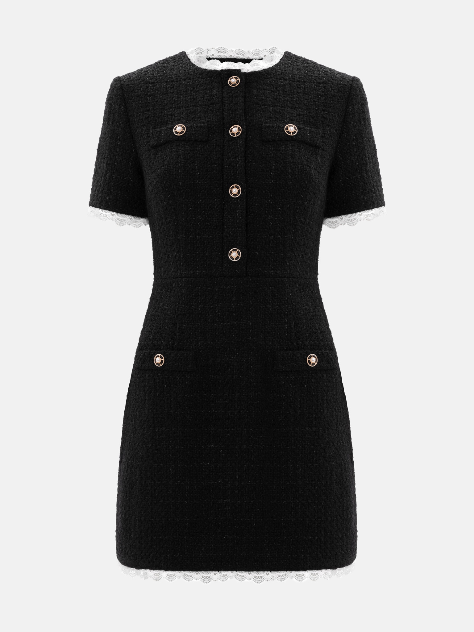 Tweed mini dress with openwork inserts