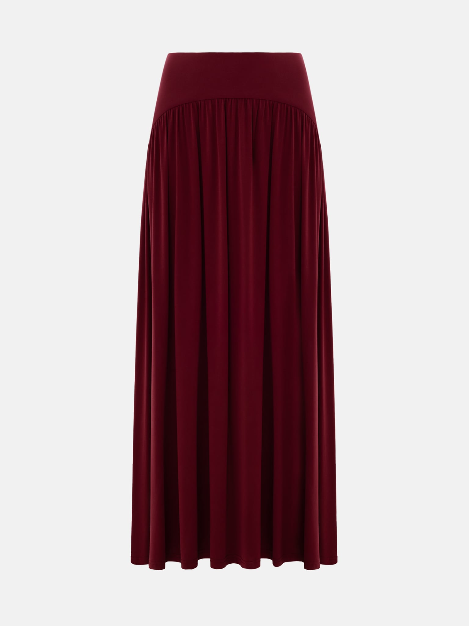 Knitted maxi skirt with wide waistband and gathers