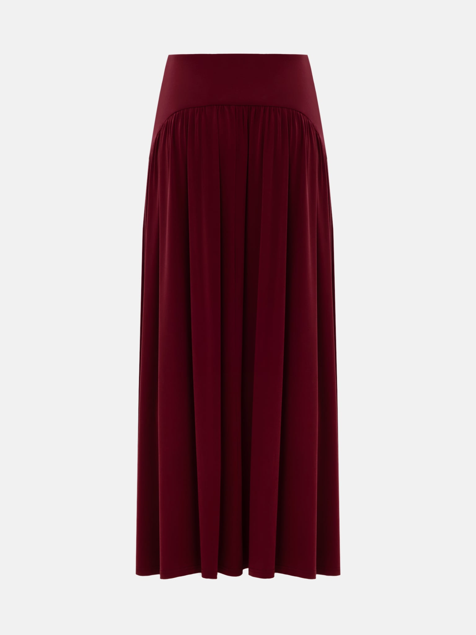 Knitted maxi skirt with wide waistband and gathers