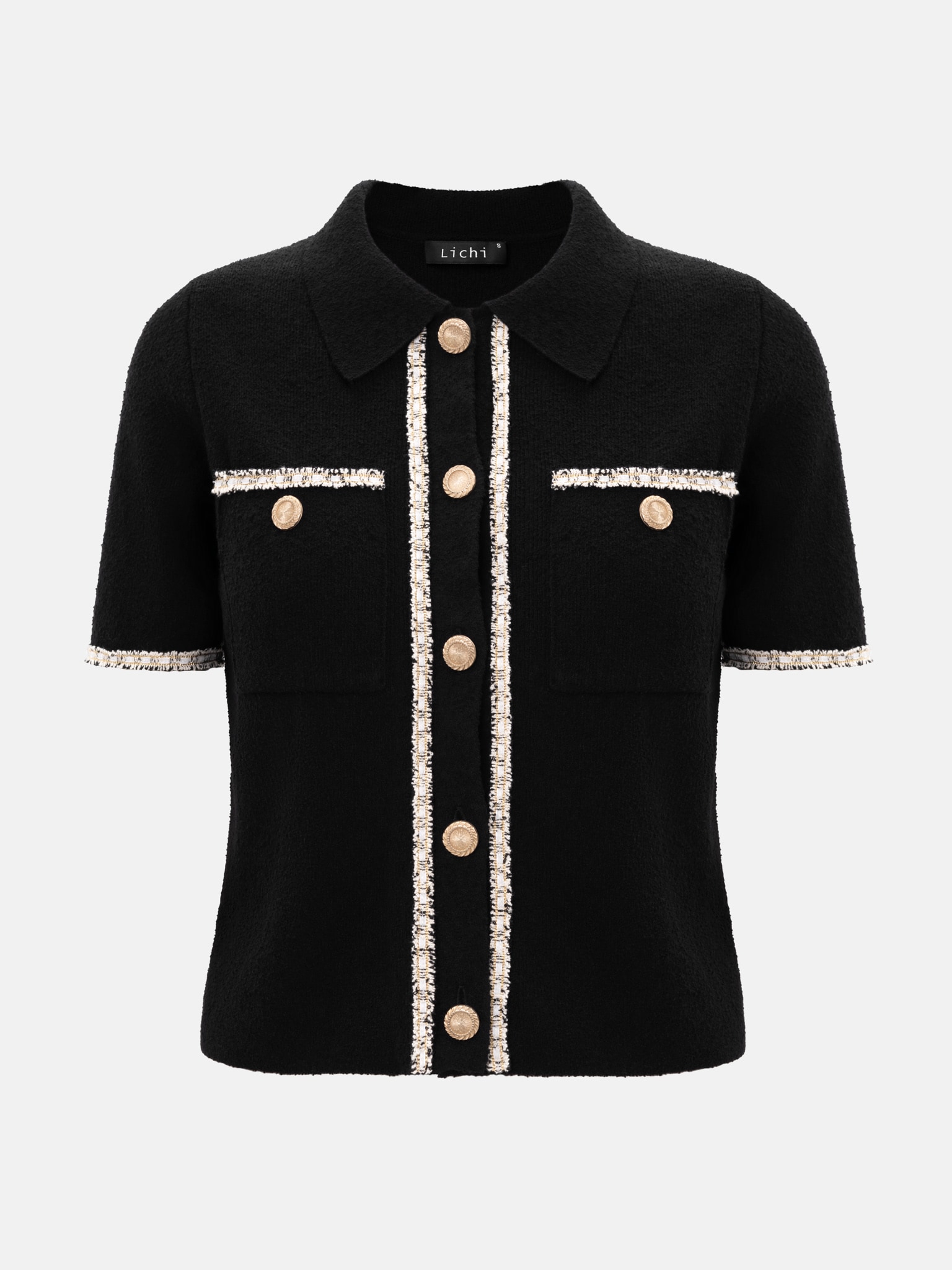 Knitted jersey top with textured details and buttons