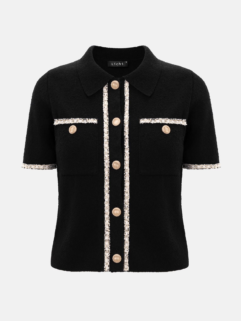 Knitted jersey top with textured details and buttons