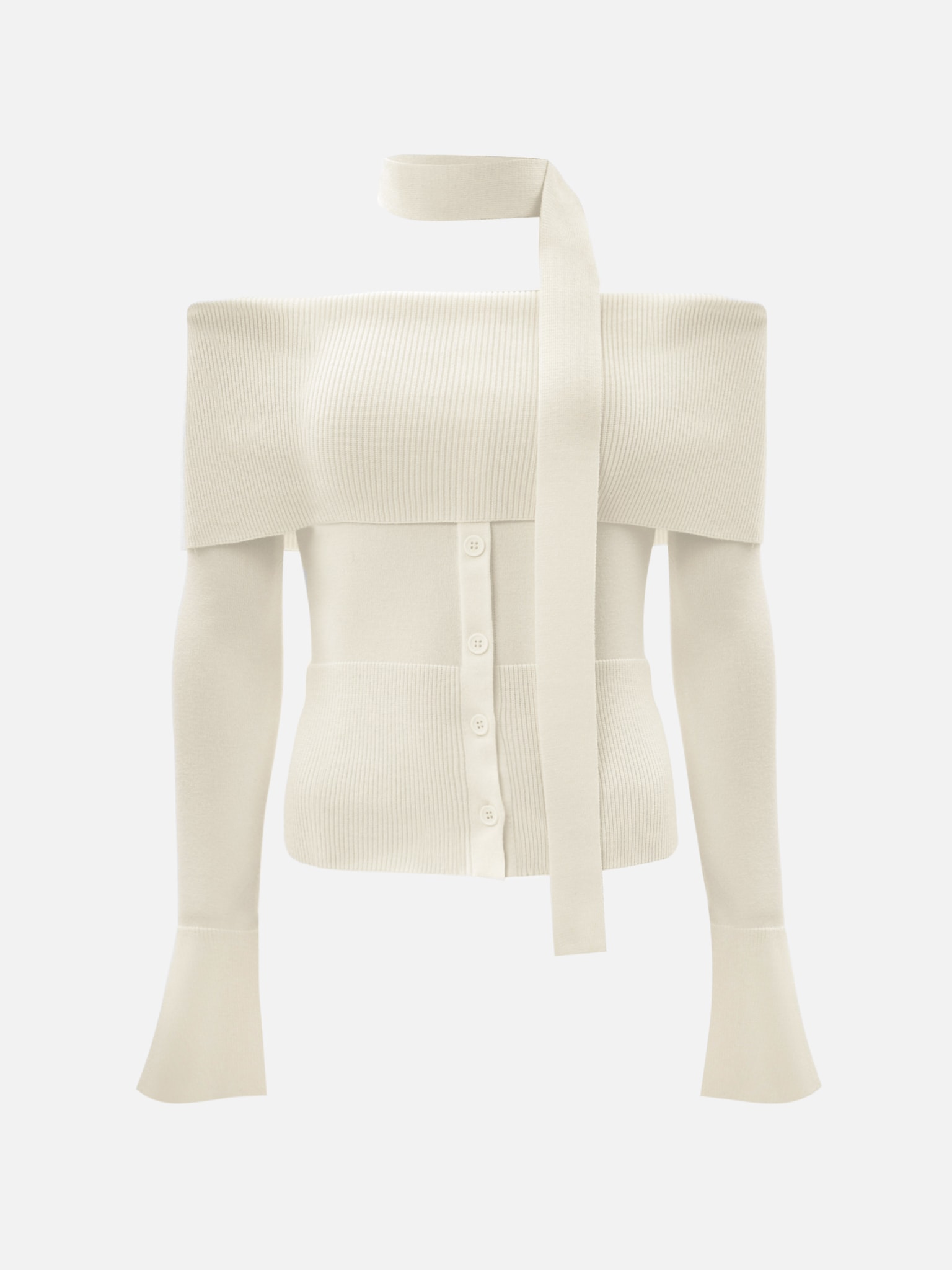 Knitted top with long sleeves and thin scarf