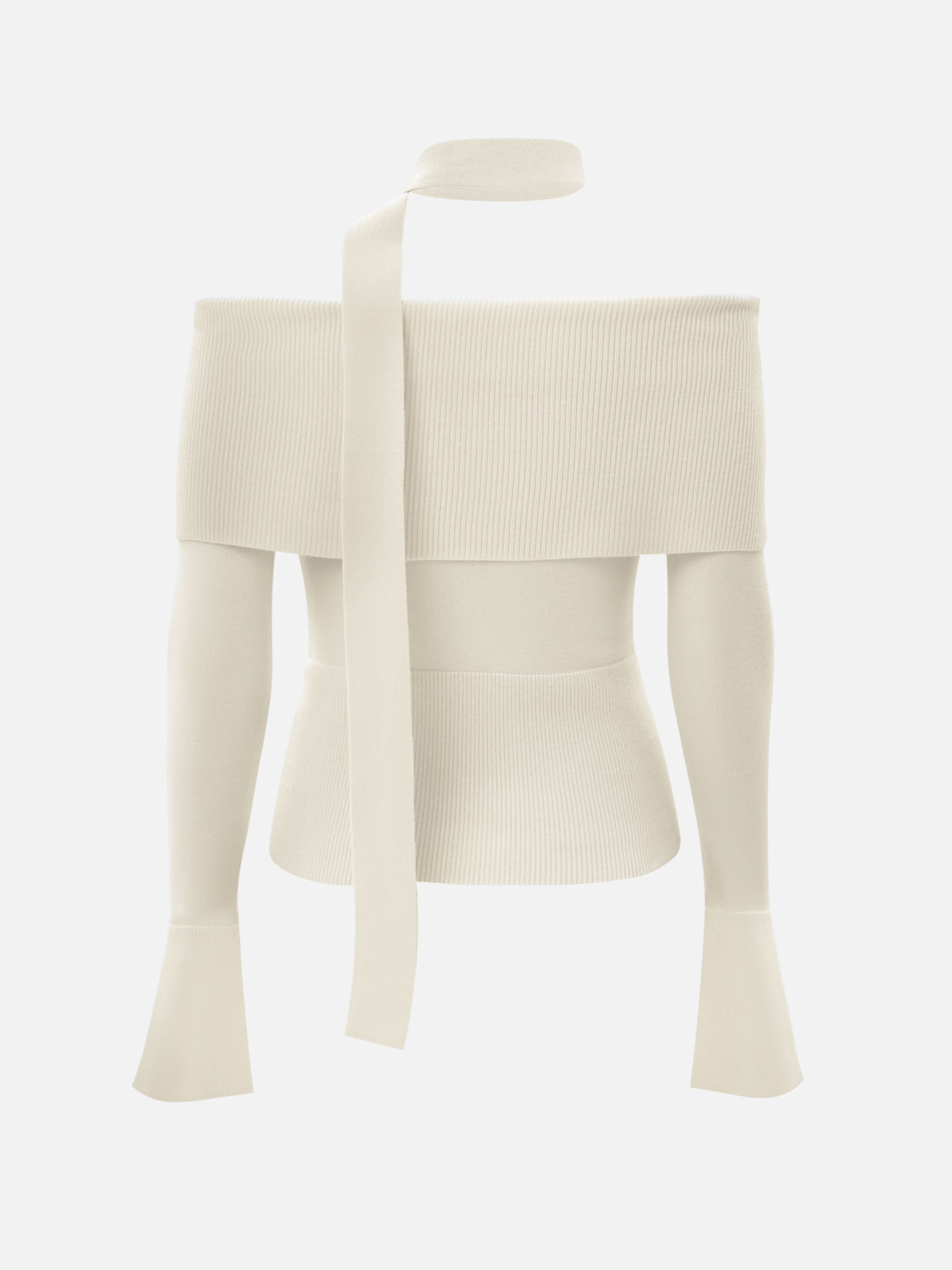 Knitted top with long sleeves and thin scarf