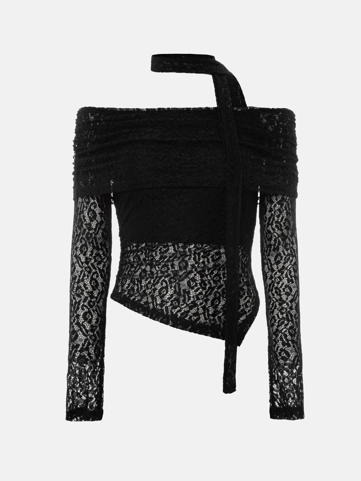 Lace top with open shoulders and neck ribbon