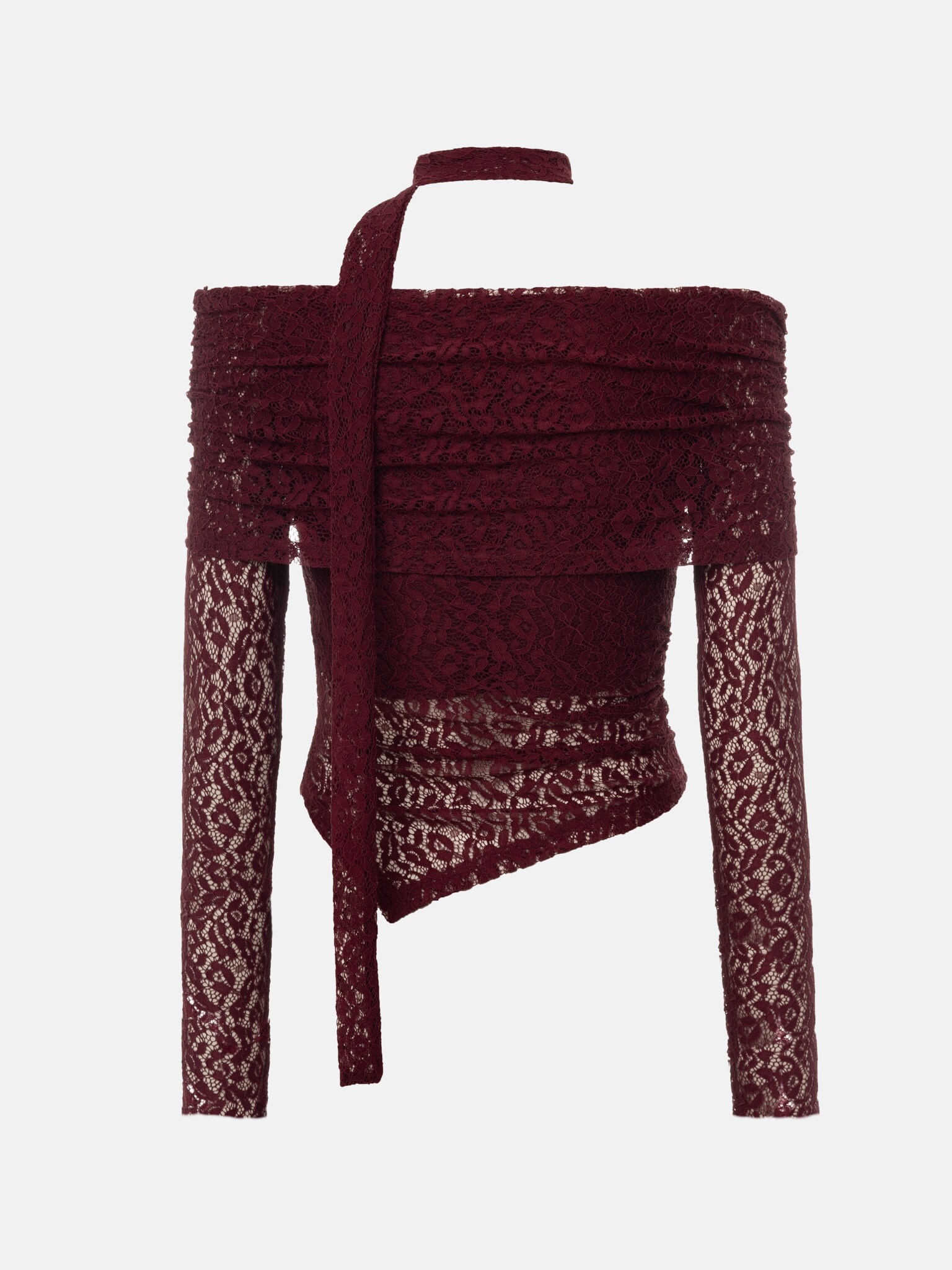 Lace top with open shoulders and neck ribbon