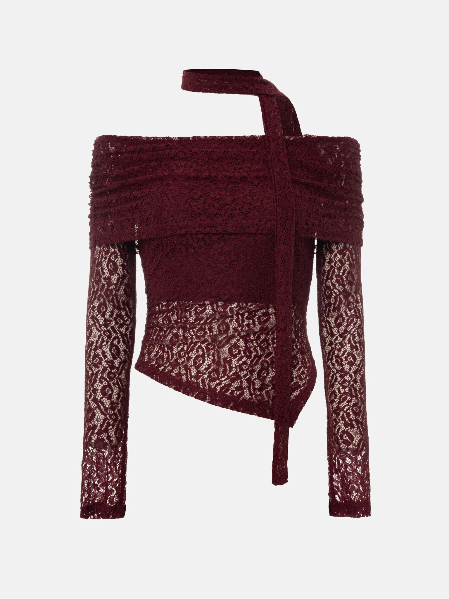 Lace top with open shoulders and neck ribbon