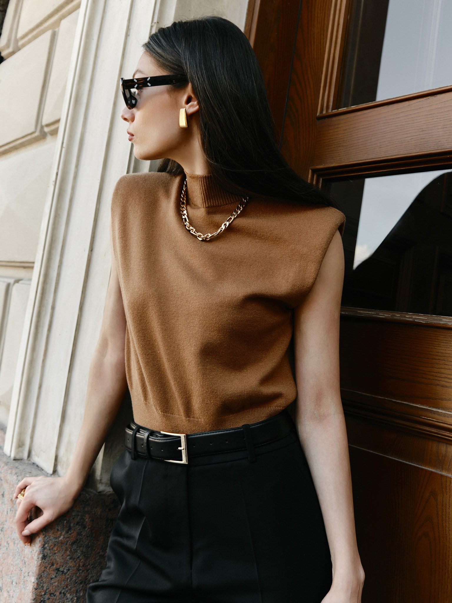 Straight mini skirt with small check pattern :: LICHI