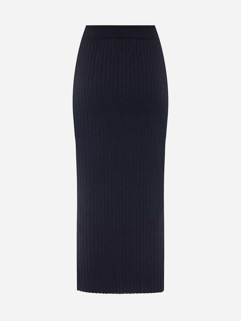 Rib-knit midi skirt