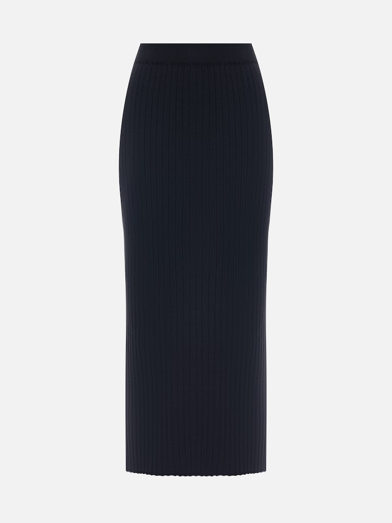 Rib-knit midi skirt