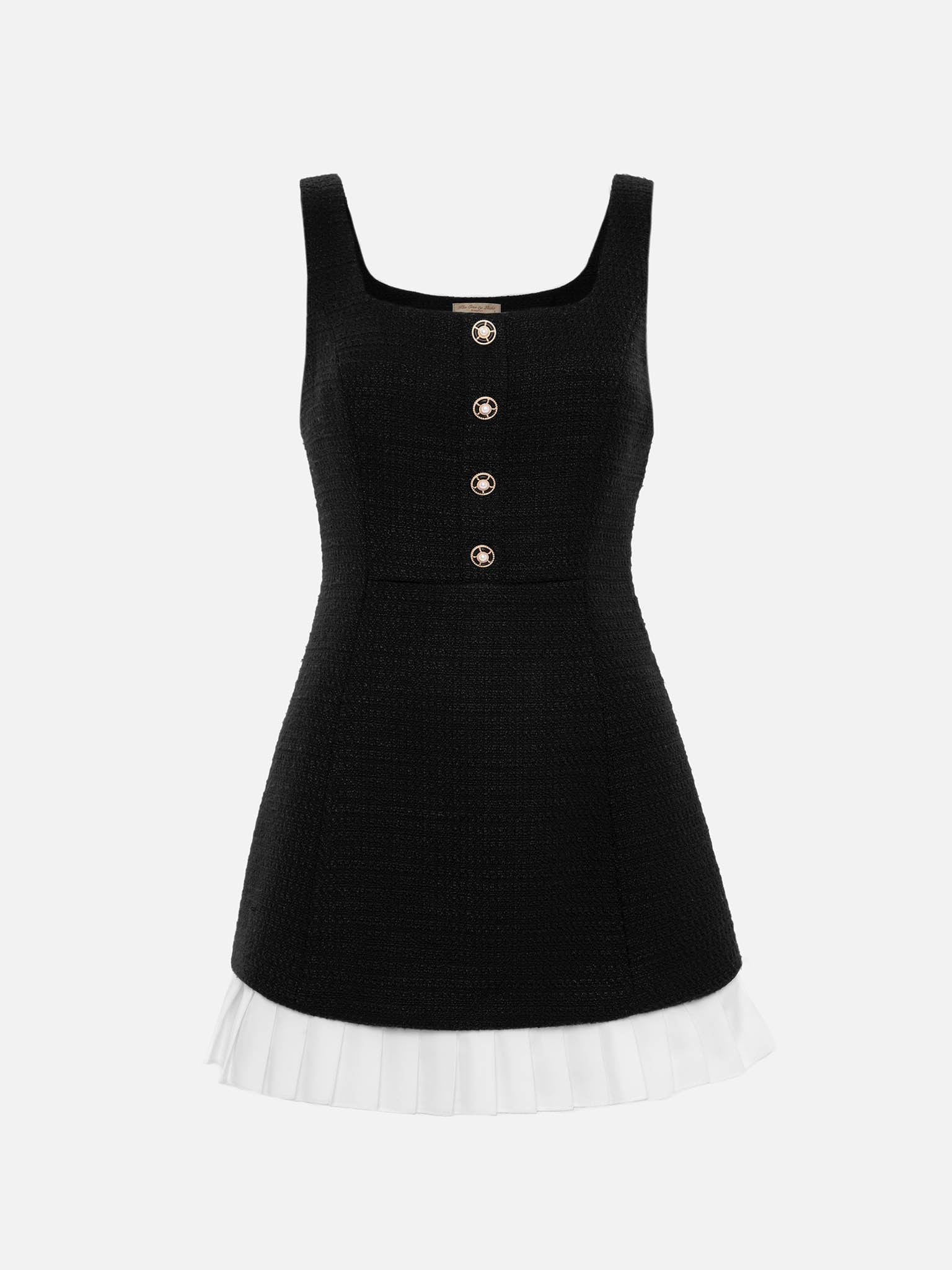 Tweed mini dress with large buttons on the bodice :: LICHI