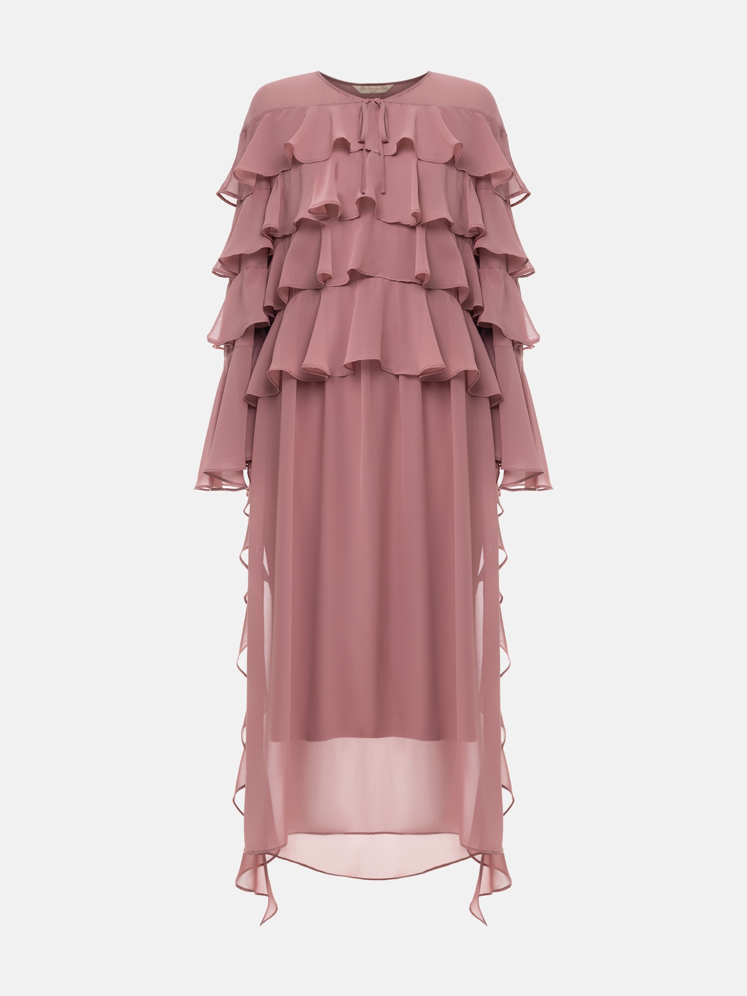 Airy maxi dress with ruffles on the bodice and matching ties LICHI Online fashion store