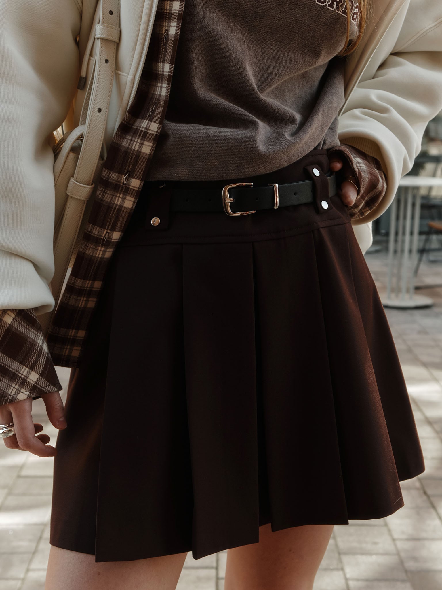 Mini pleated skirt with eco-leather belt :: LICHI Online fashion store
