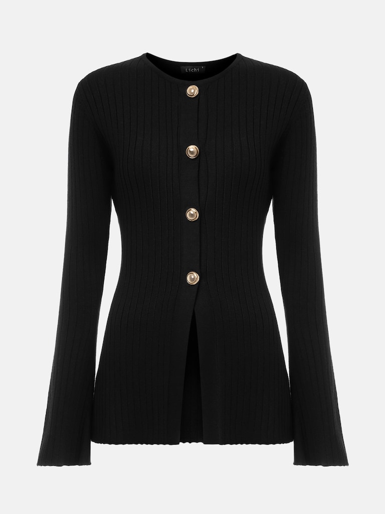 Rib-knit cardigan with flared sleeves