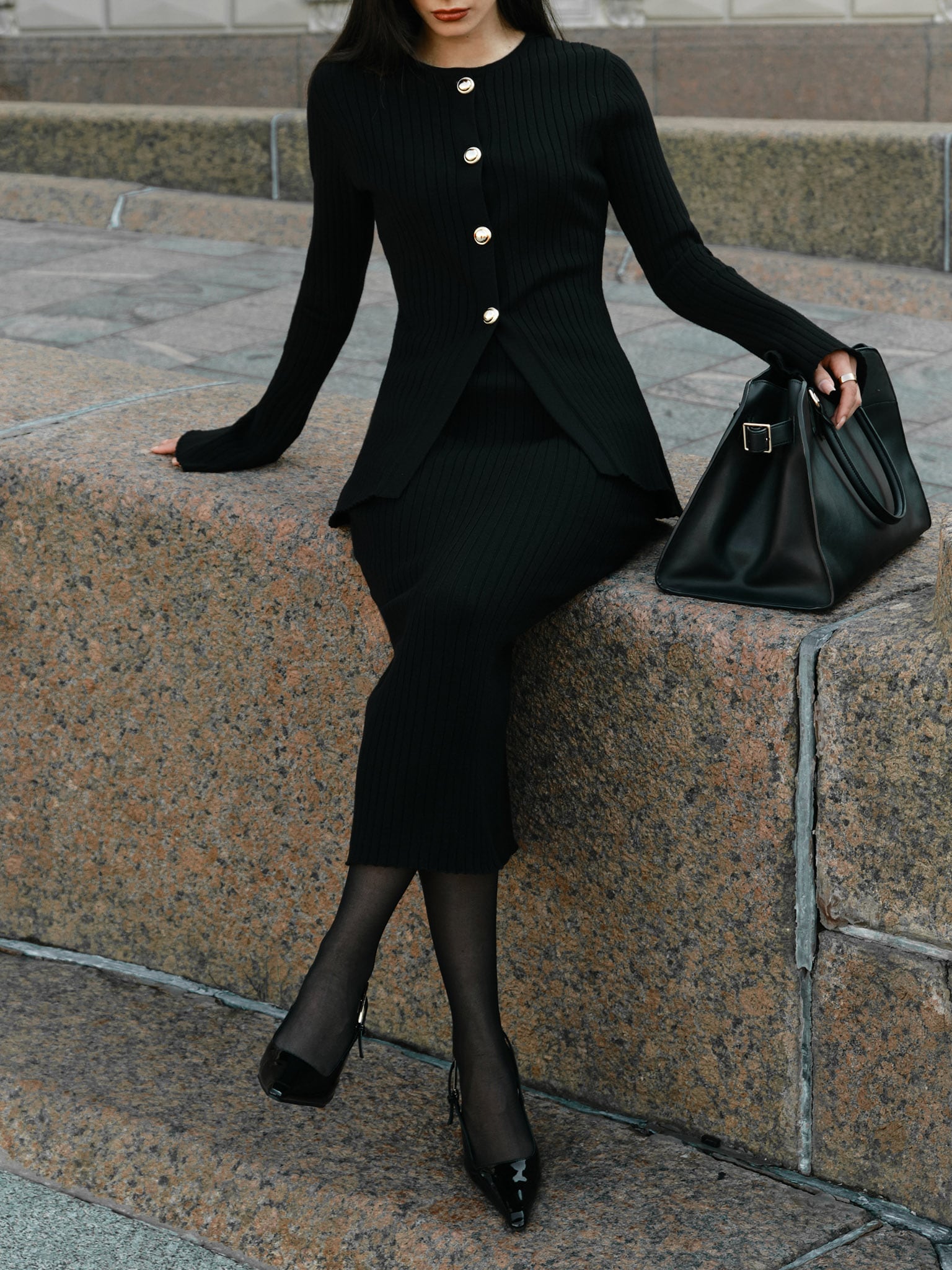 Rib-knit cardigan with flared sleeves