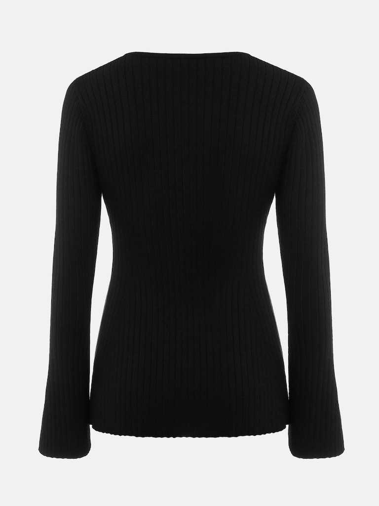 Rib-knit cardigan with flared sleeves