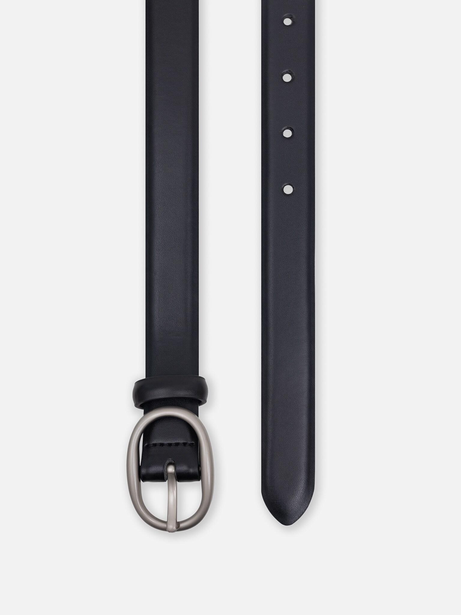 Leather belt with matte oval buckle