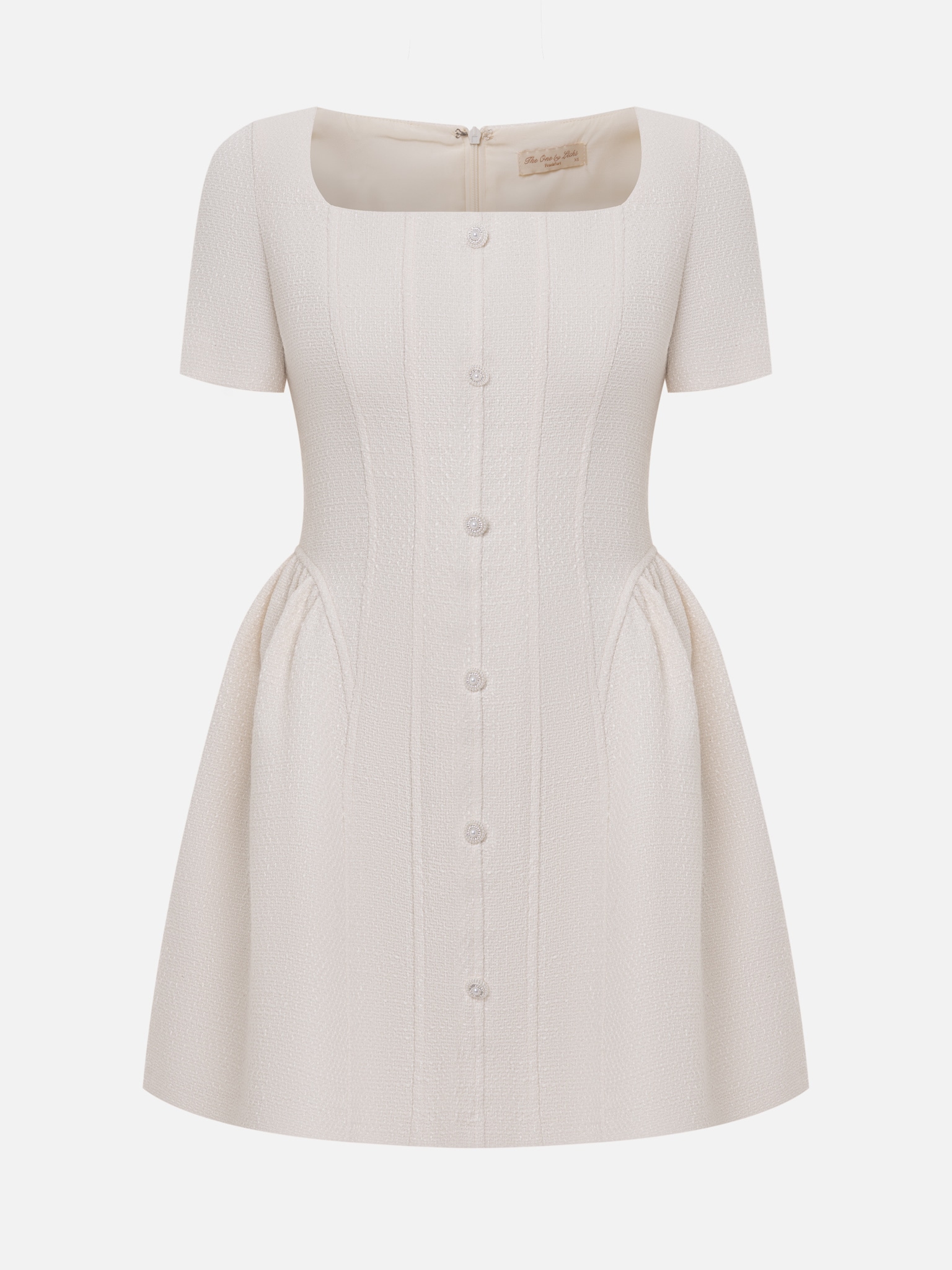 Tweedowa sukienka mini z zakładkami w talii