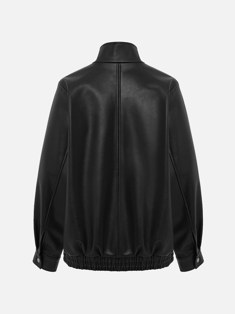 Oversized eco-leather jacket with high collar