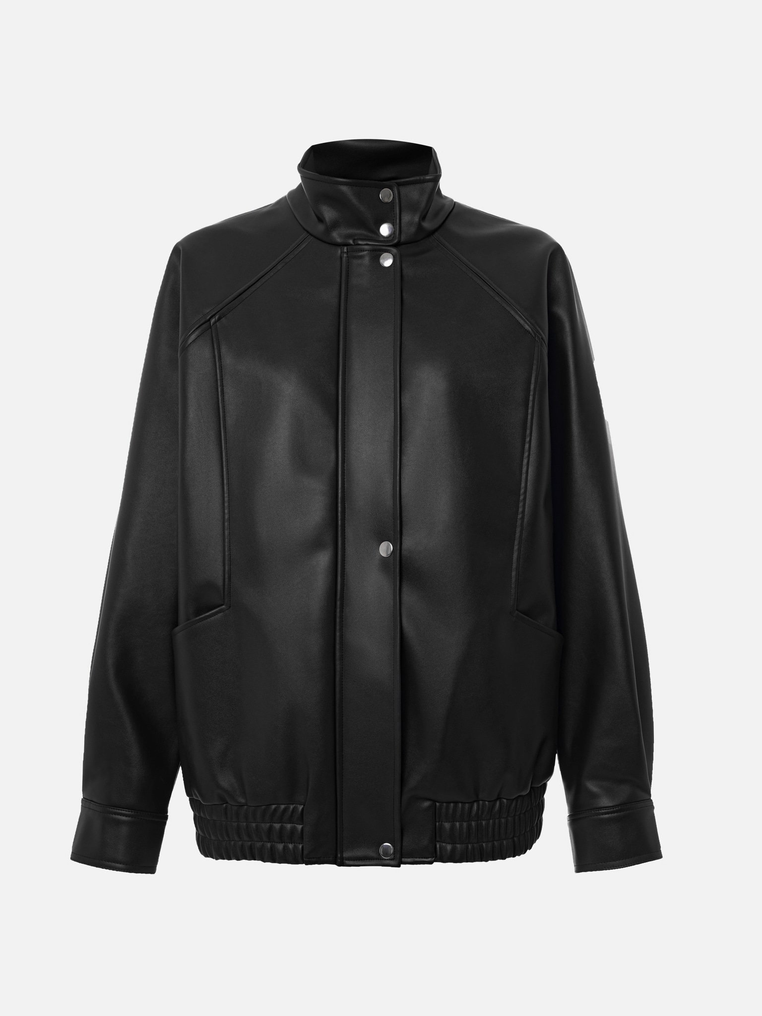 Oversized eco-leather jacket with high collar