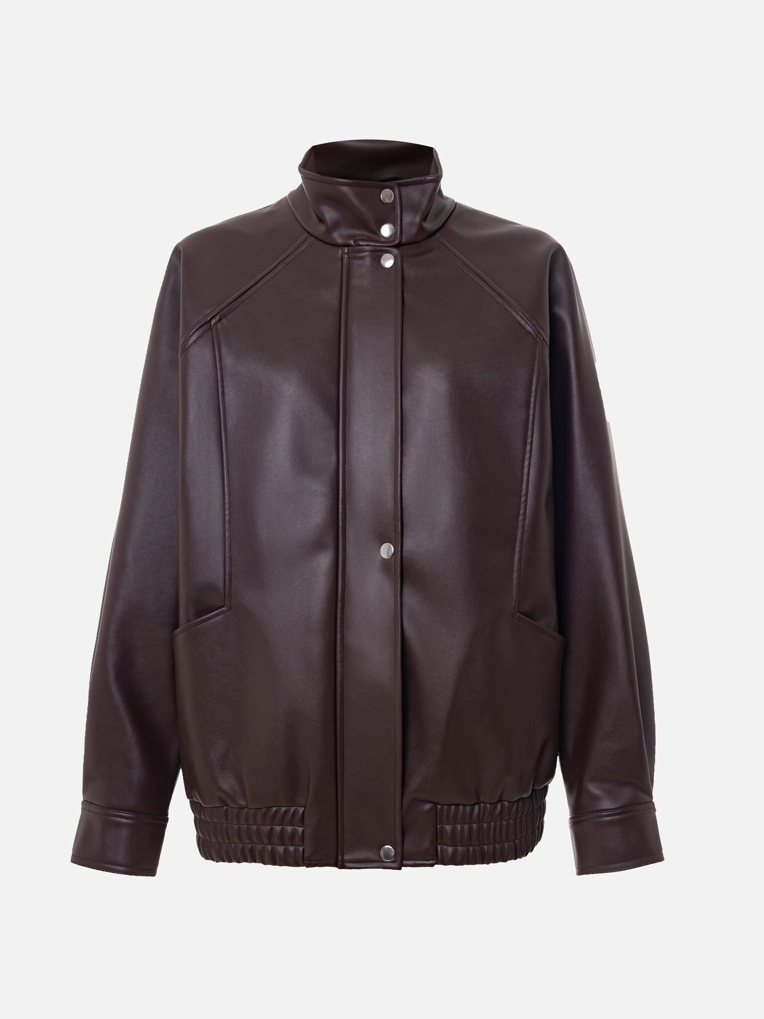 Oversized eco-leather jacket with high collar