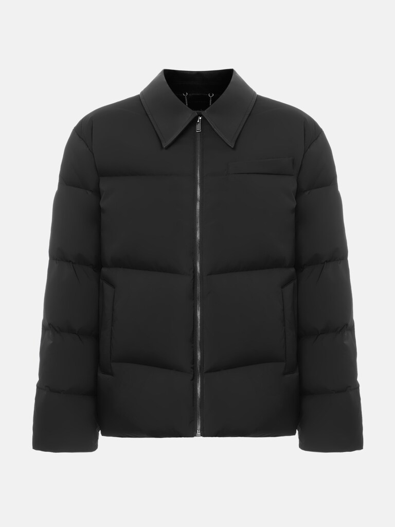 Down jacket with eco-leather collar