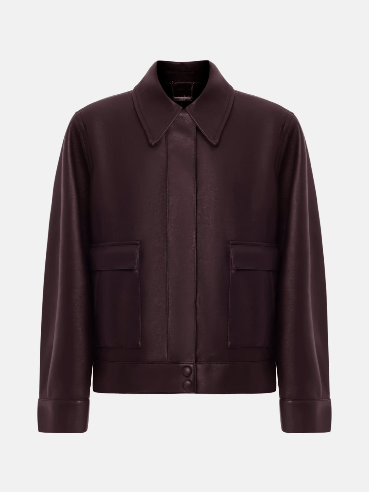 Kurtka z ekoskóry z trójkątnym kołnierzem