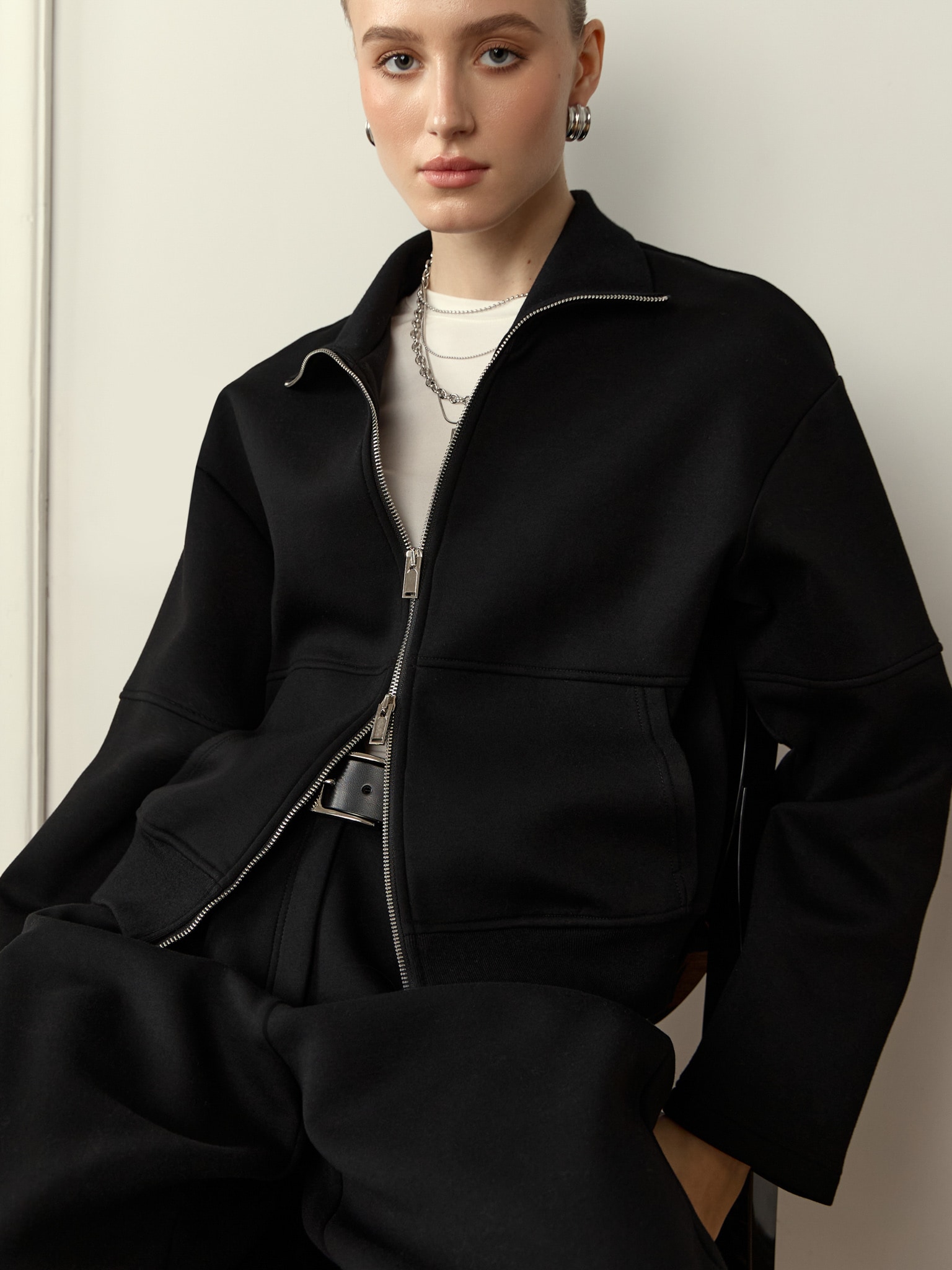 Худи из футера с двусторонней молнией