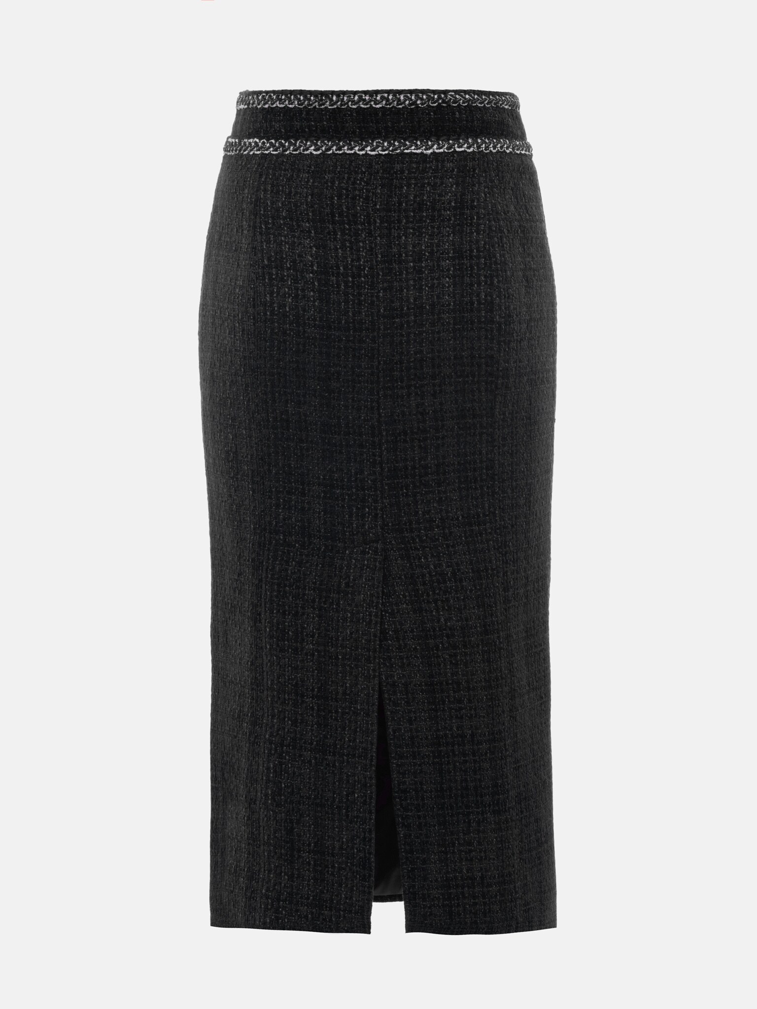 Tweed midi skirt with textured edging and large buttons