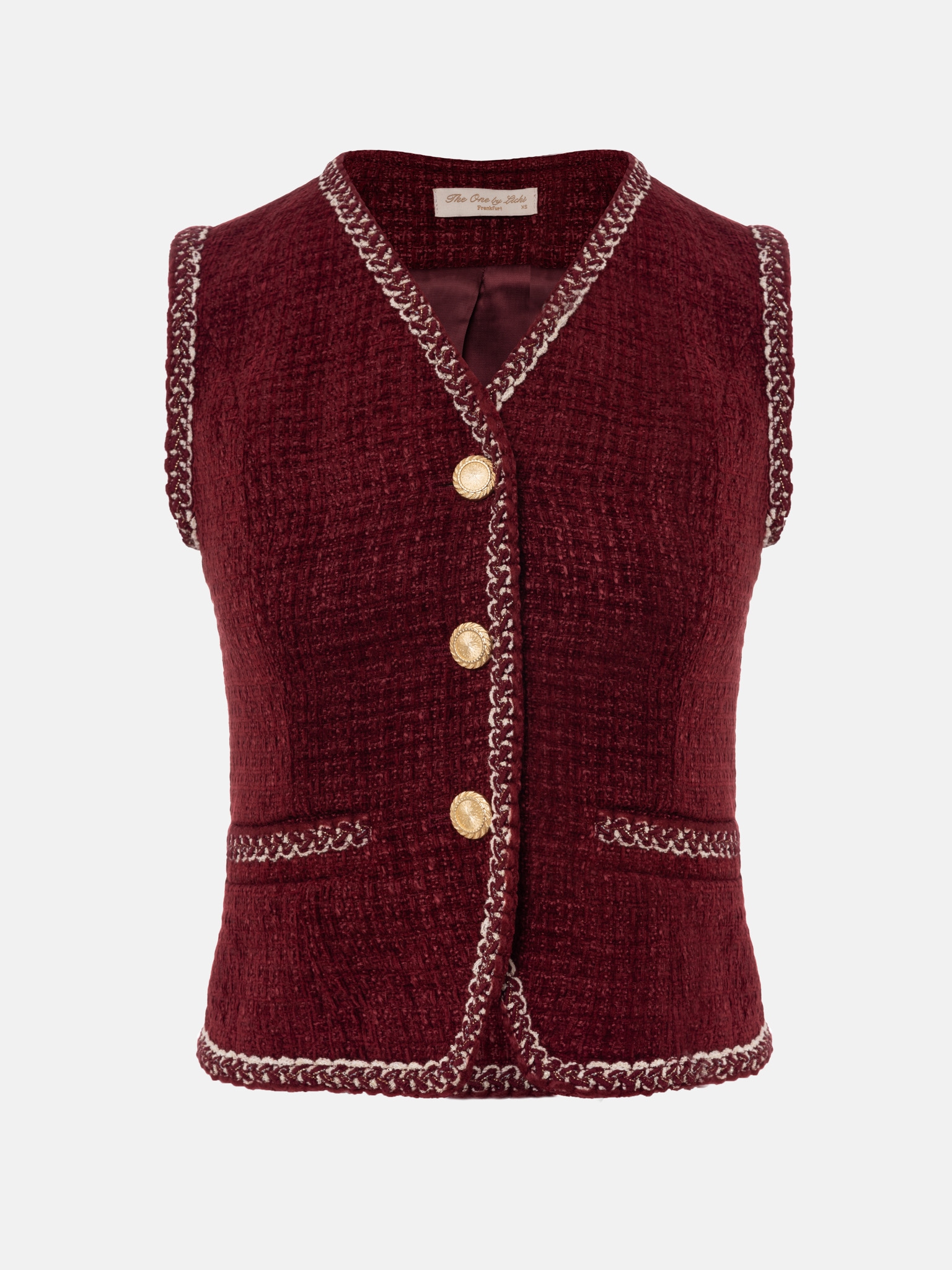 Твидовый жилет с фактурным кантом и крупными пуговицами