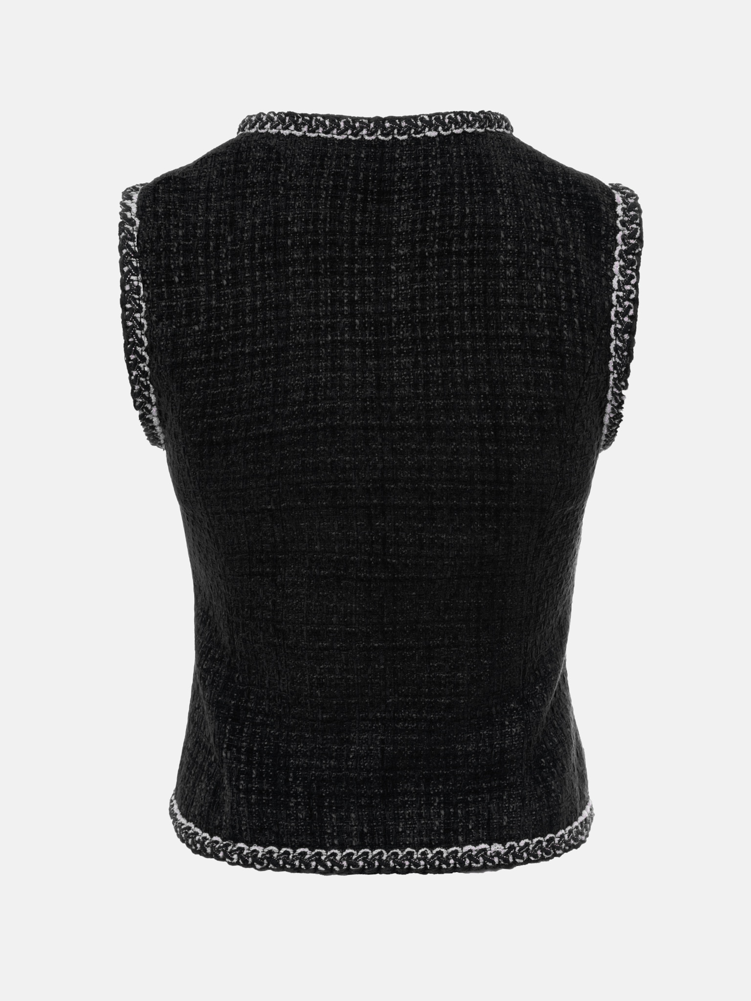 Твидовый жилет с фактурным кантом и крупными пуговицами