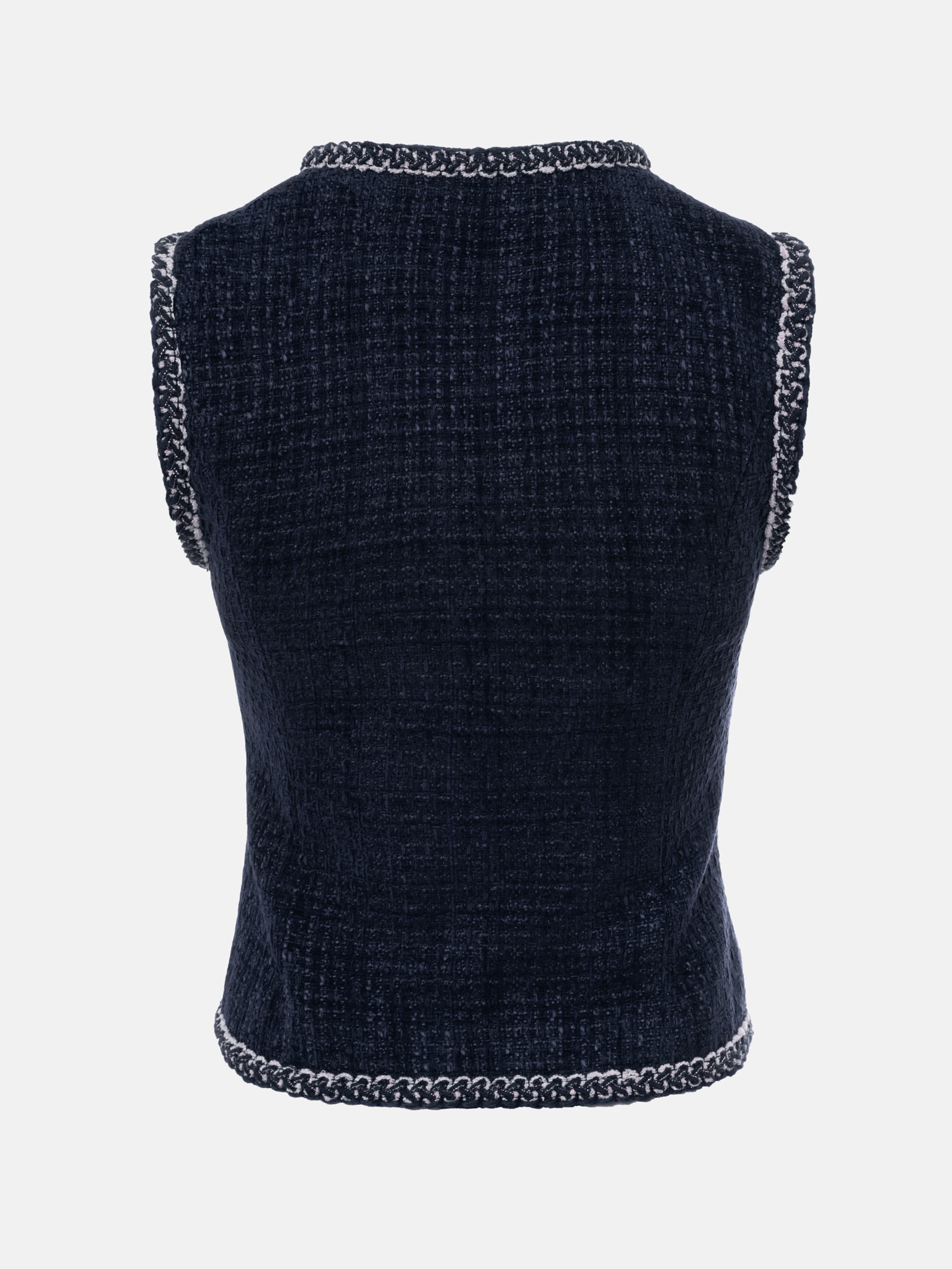 Твидовый жилет с фактурным кантом и крупными пуговицами