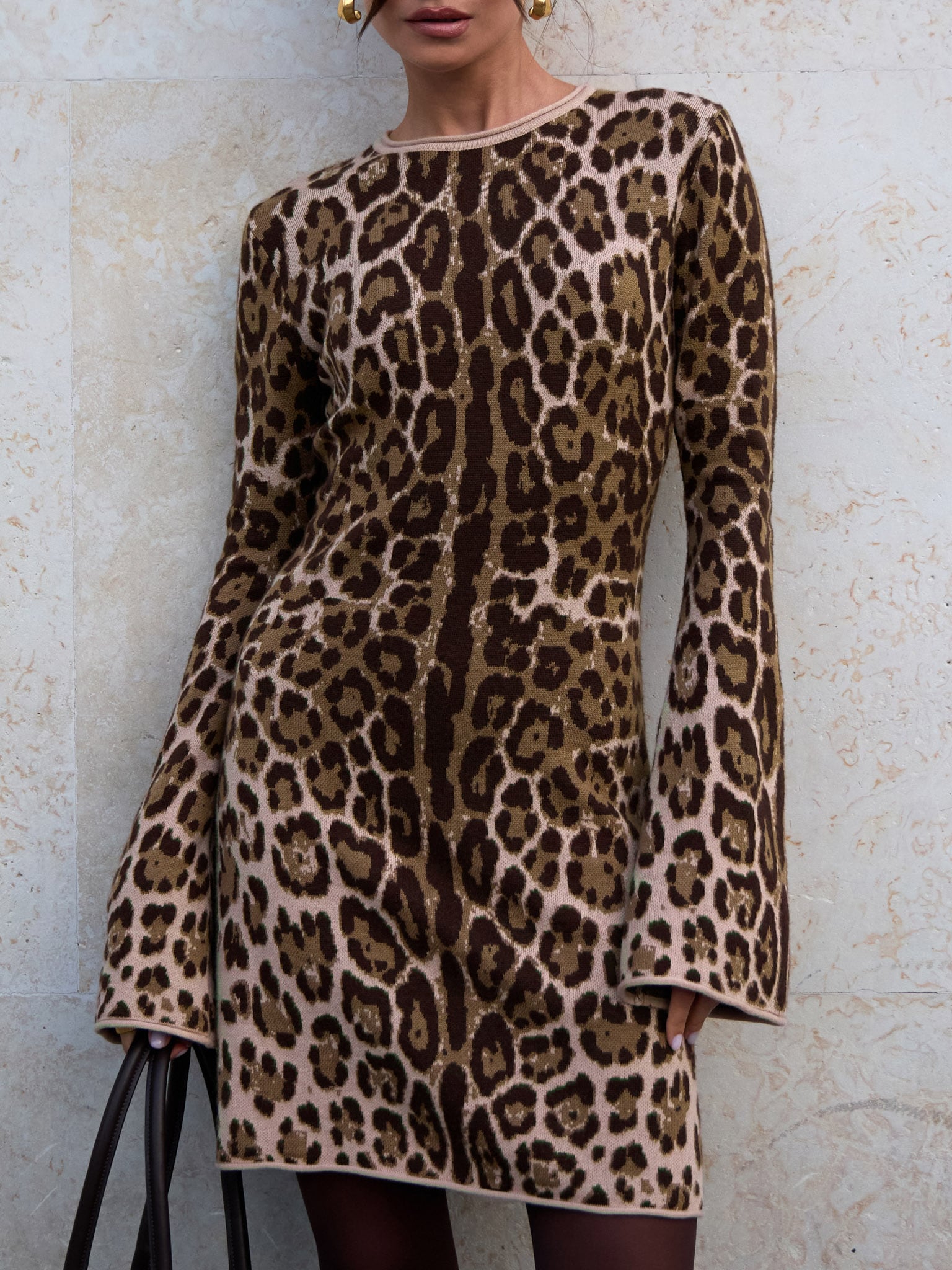 Leopard print jersey mini dress