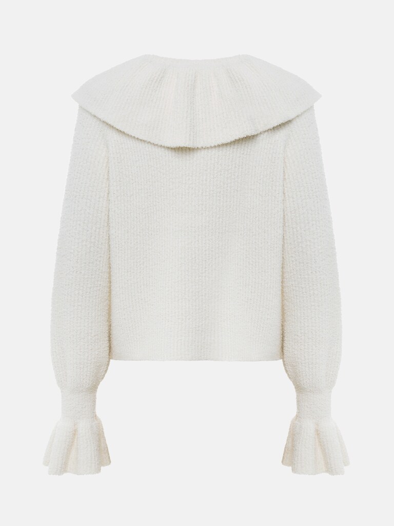 Sweater with flounces on collar and sleeves