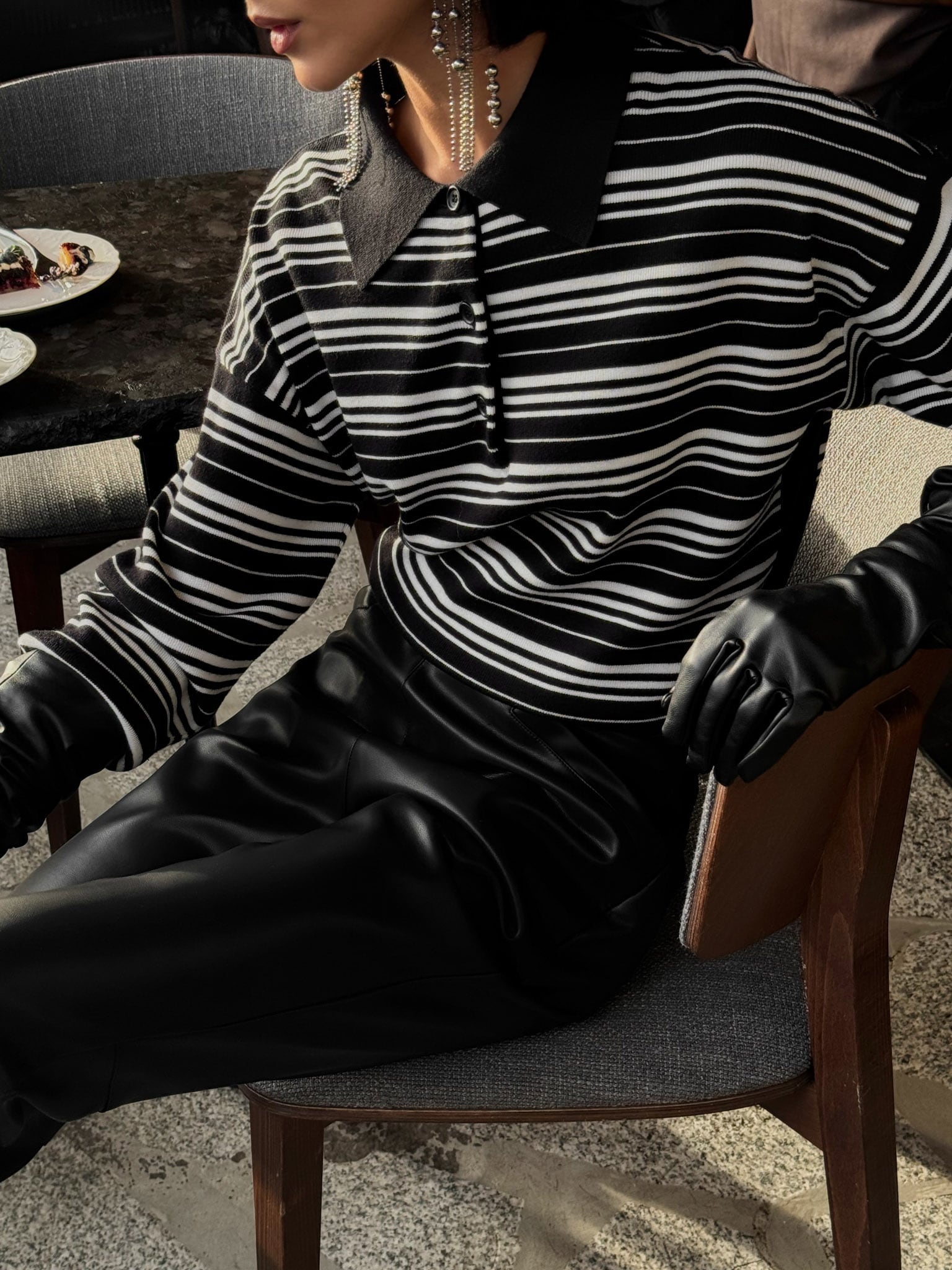 Striped knitted polo with long sleeves