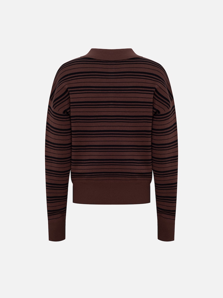 قميص بولو مخطط محبوك بأكمام طويلة