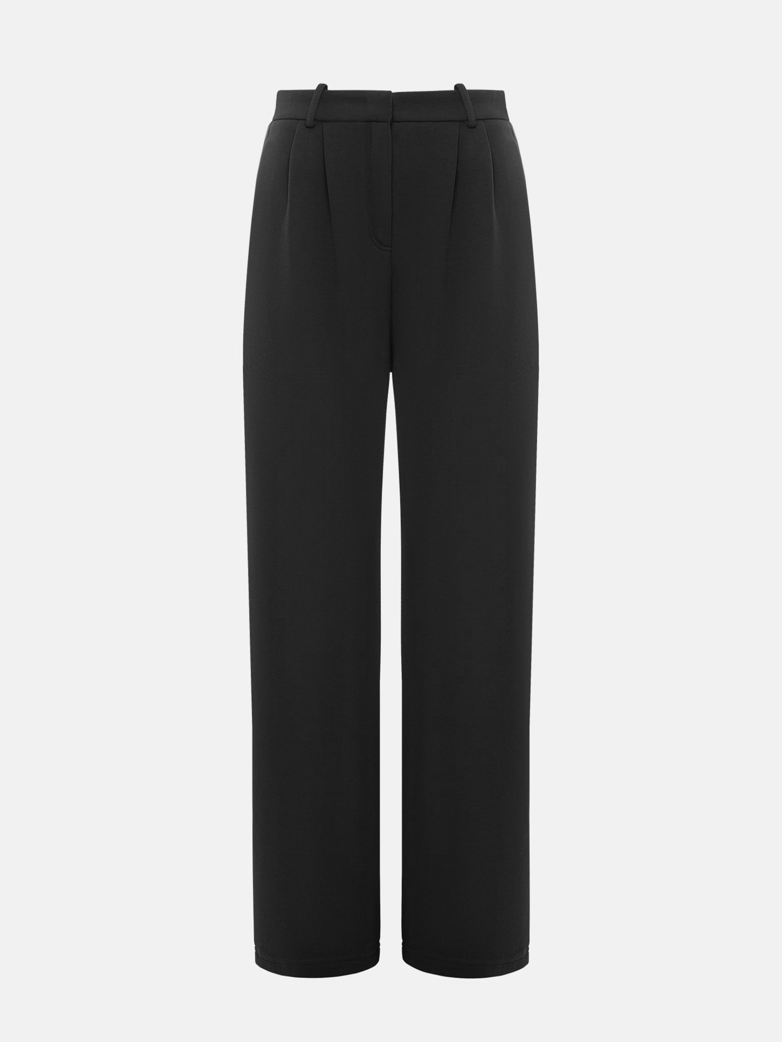 Прямые брюки из футера с защипами на талии