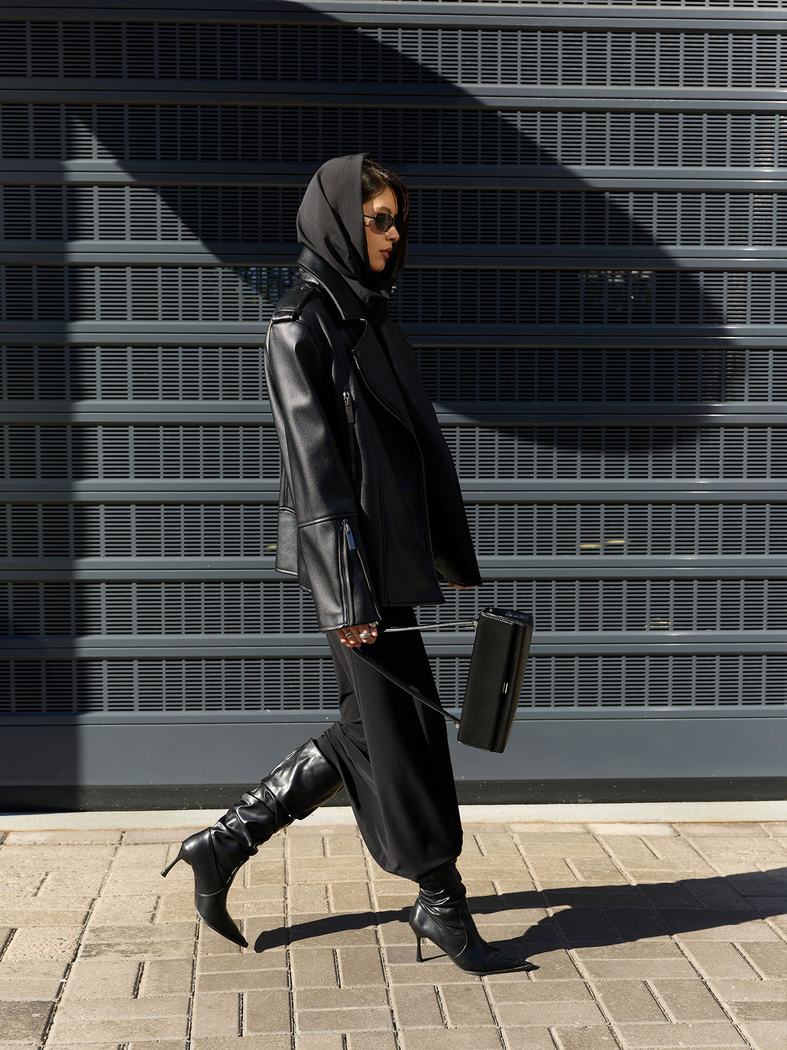 Eco-leather biker jacket with emphasised shoulders