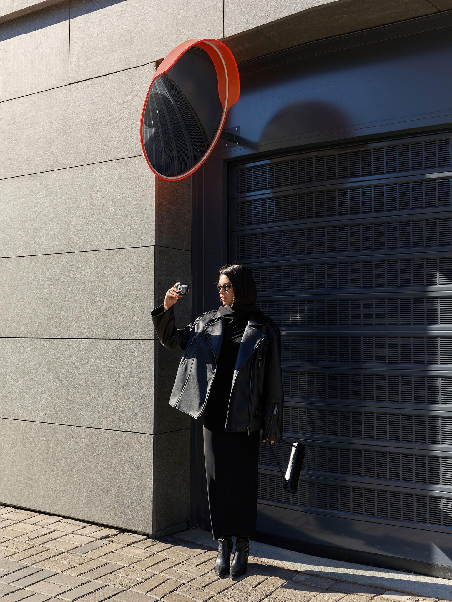 Eco-leather biker jacket with emphasised shoulders