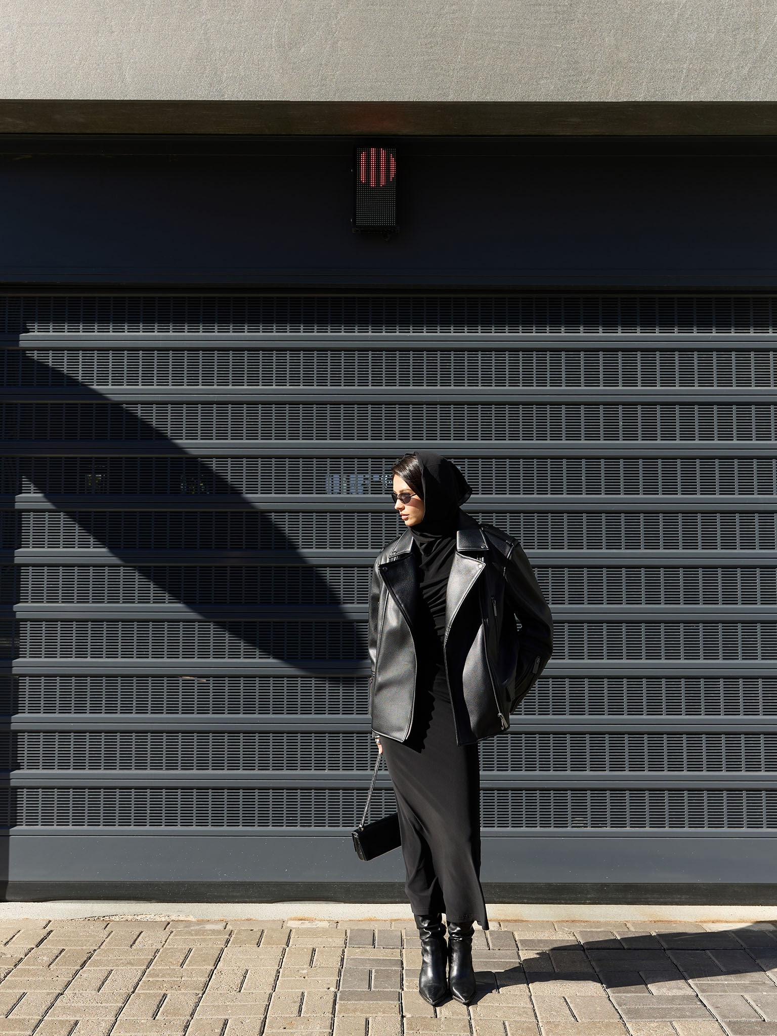 Eco-leather biker jacket with emphasised shoulders