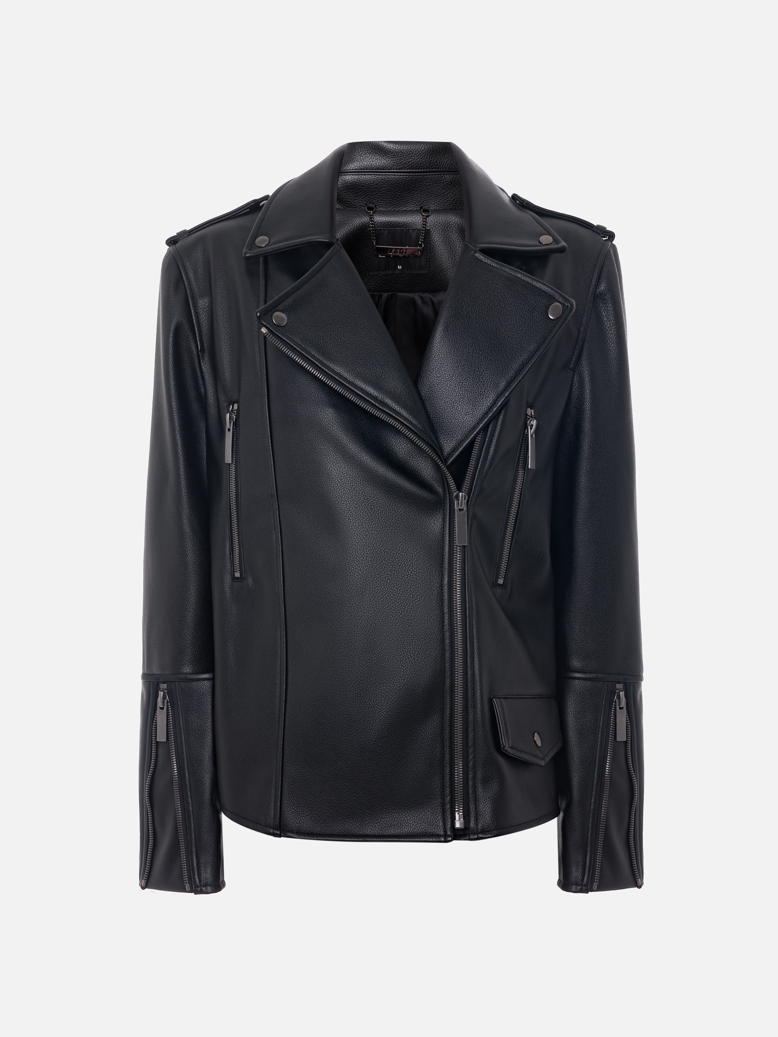 Eco-leather biker jacket with emphasised shoulders