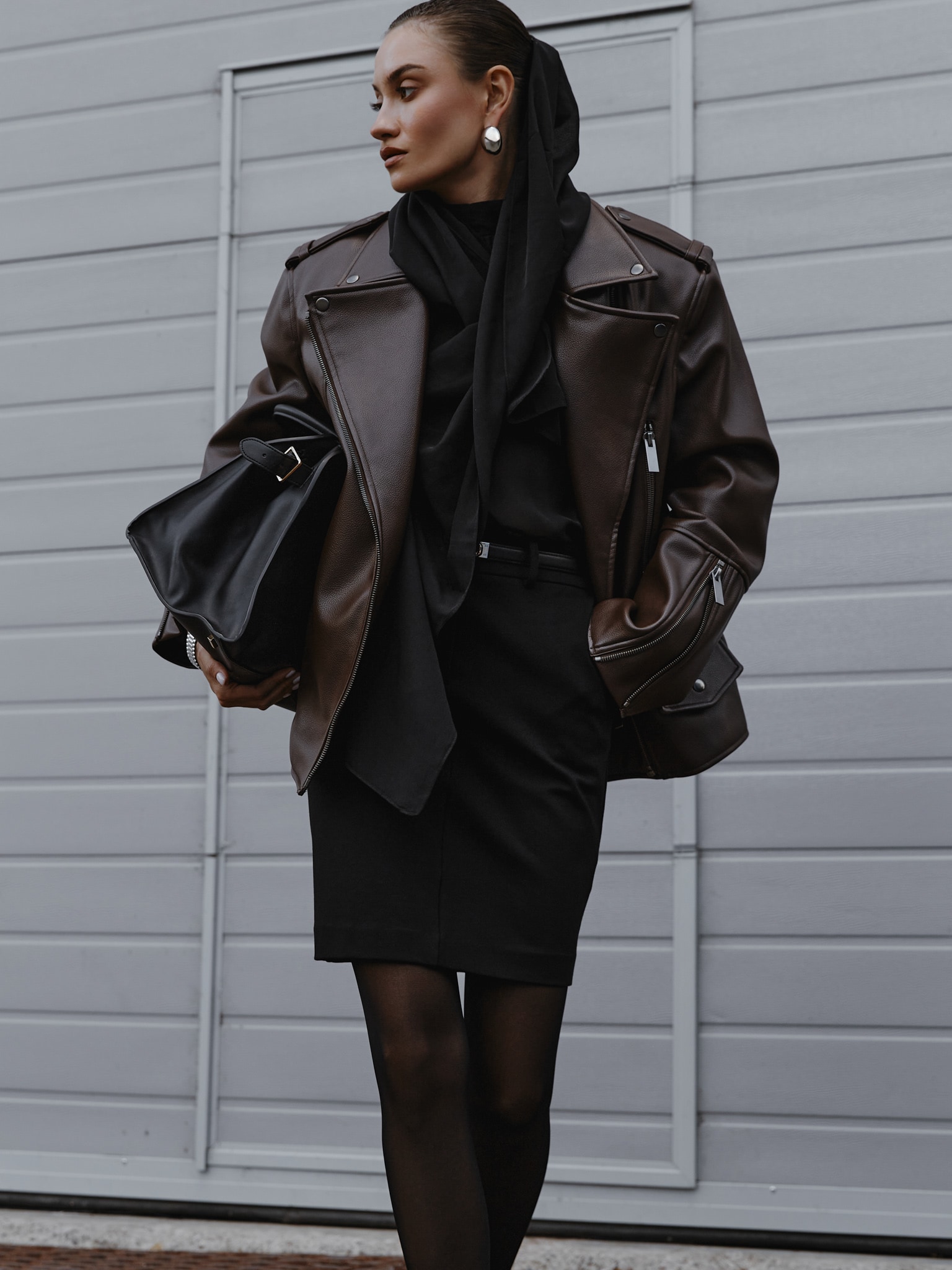 Eco-leather biker jacket with emphasised shoulders