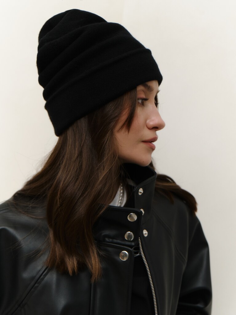 High wool beanie hat