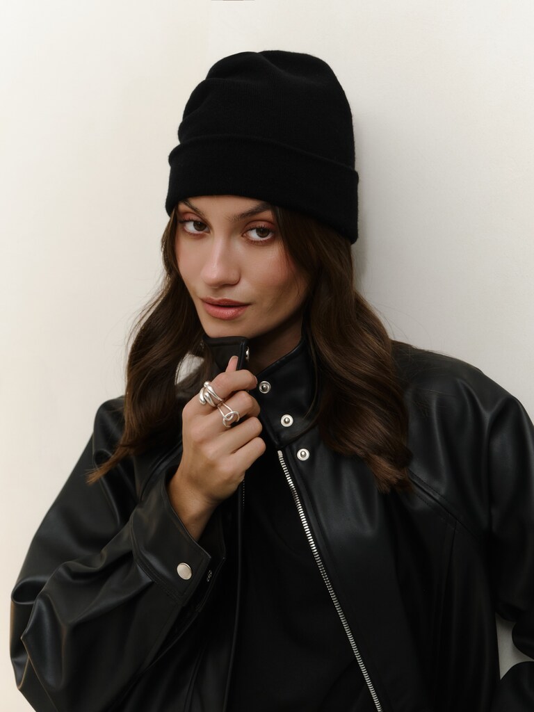 High wool beanie hat