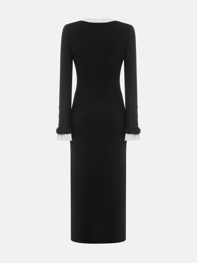 Knitted maxi dress with contrasting cuffs and button fastening :: LICHI ...