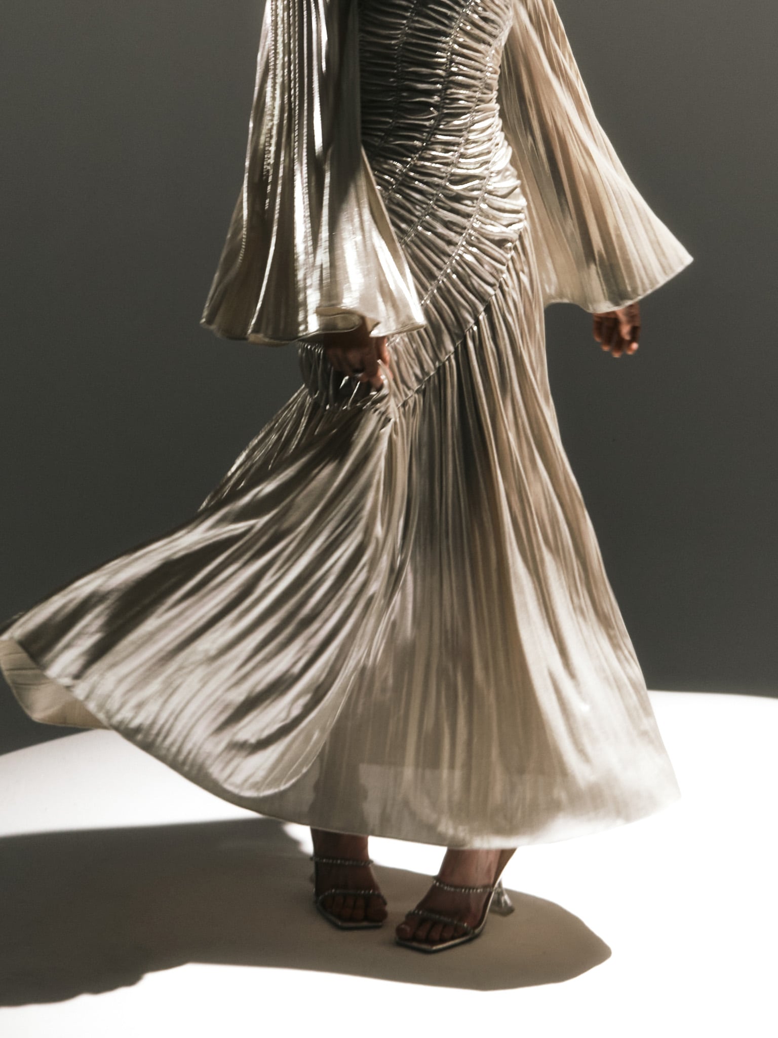 Metallised fabric maxi dress