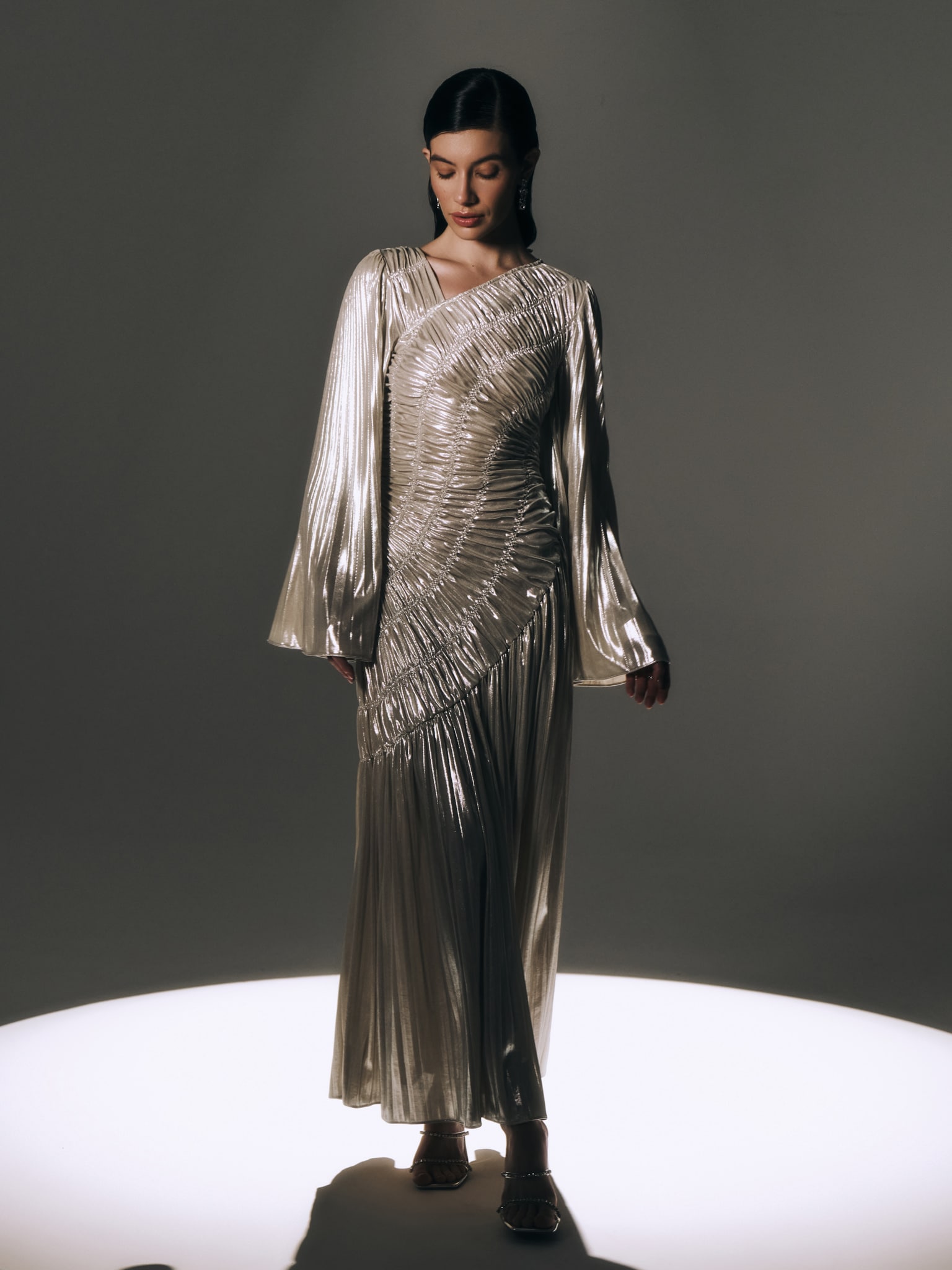 Metallised fabric maxi dress