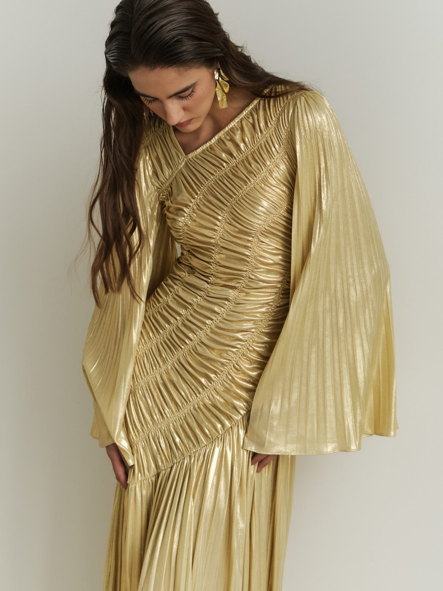 Metallised fabric maxi dress