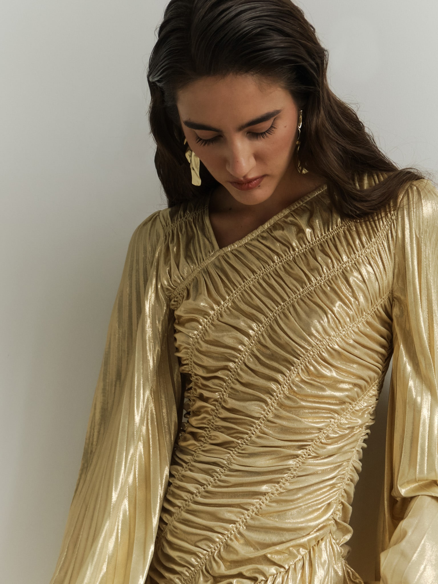 Metallised fabric maxi dress