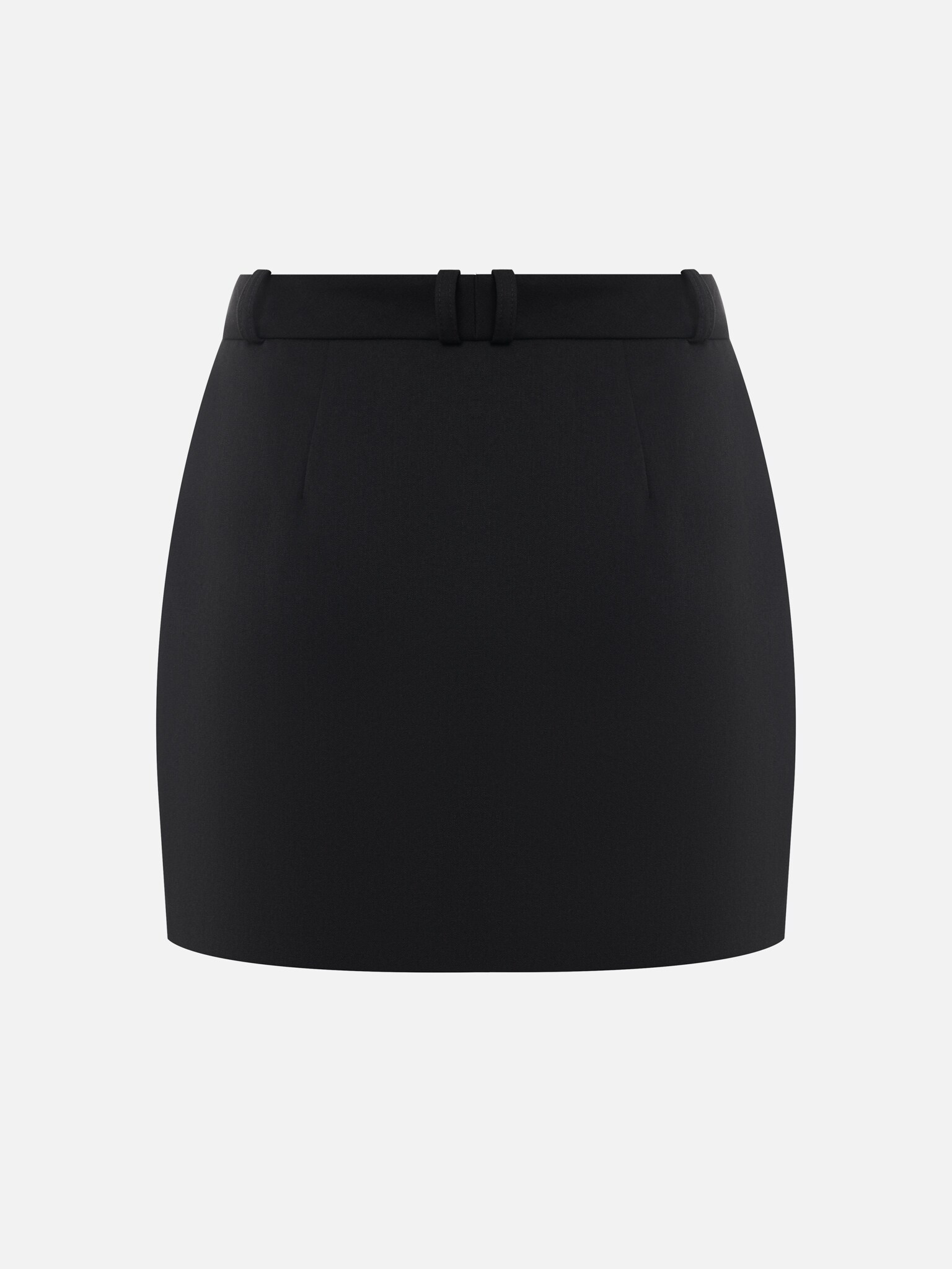 Straight mini skirt with waistband and cut-off waistband